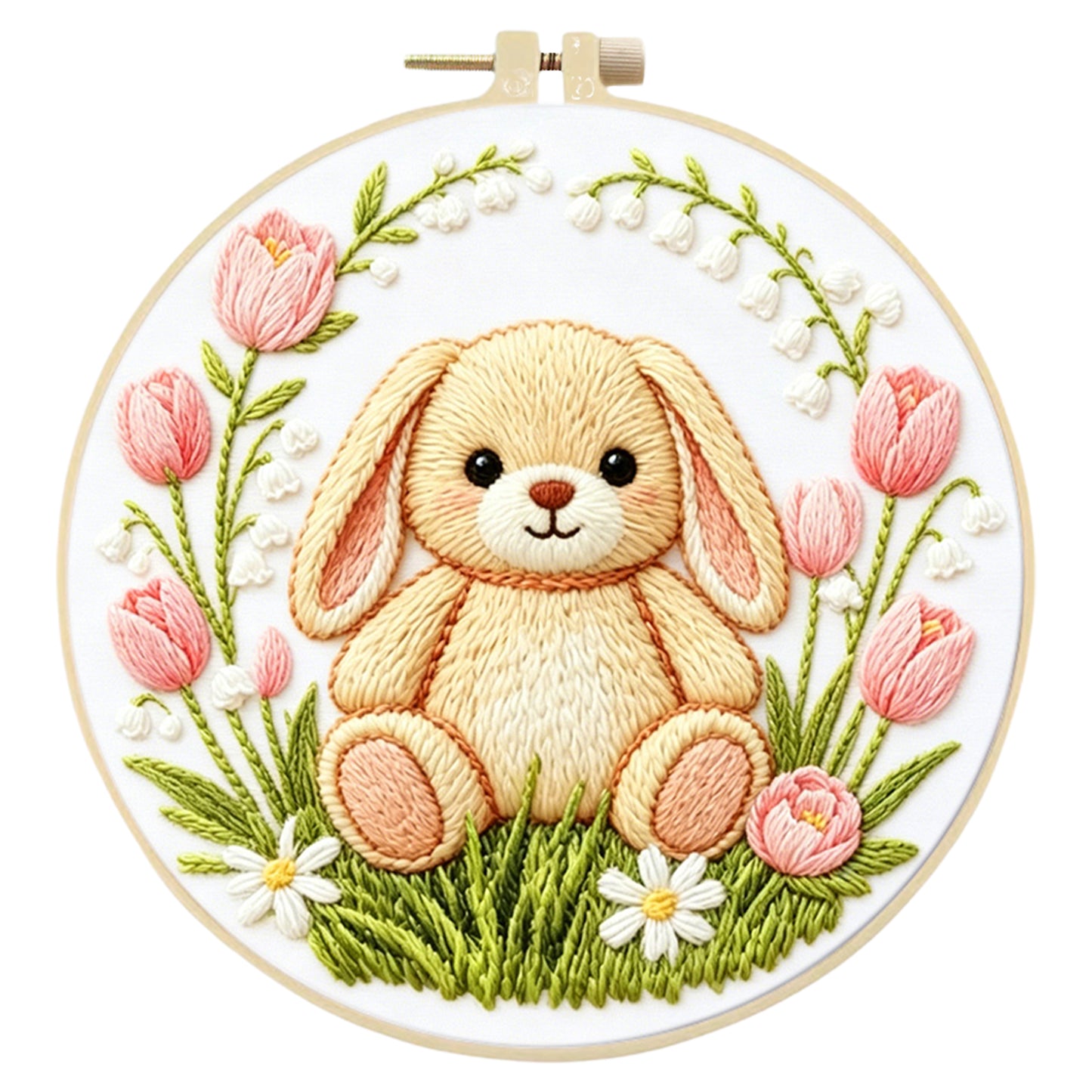 Rabbit - DIY Embroidery Cross Stitch Kit with Pattern Cotton Threads Needles Hoop 29x29CM/11.42x11.42in