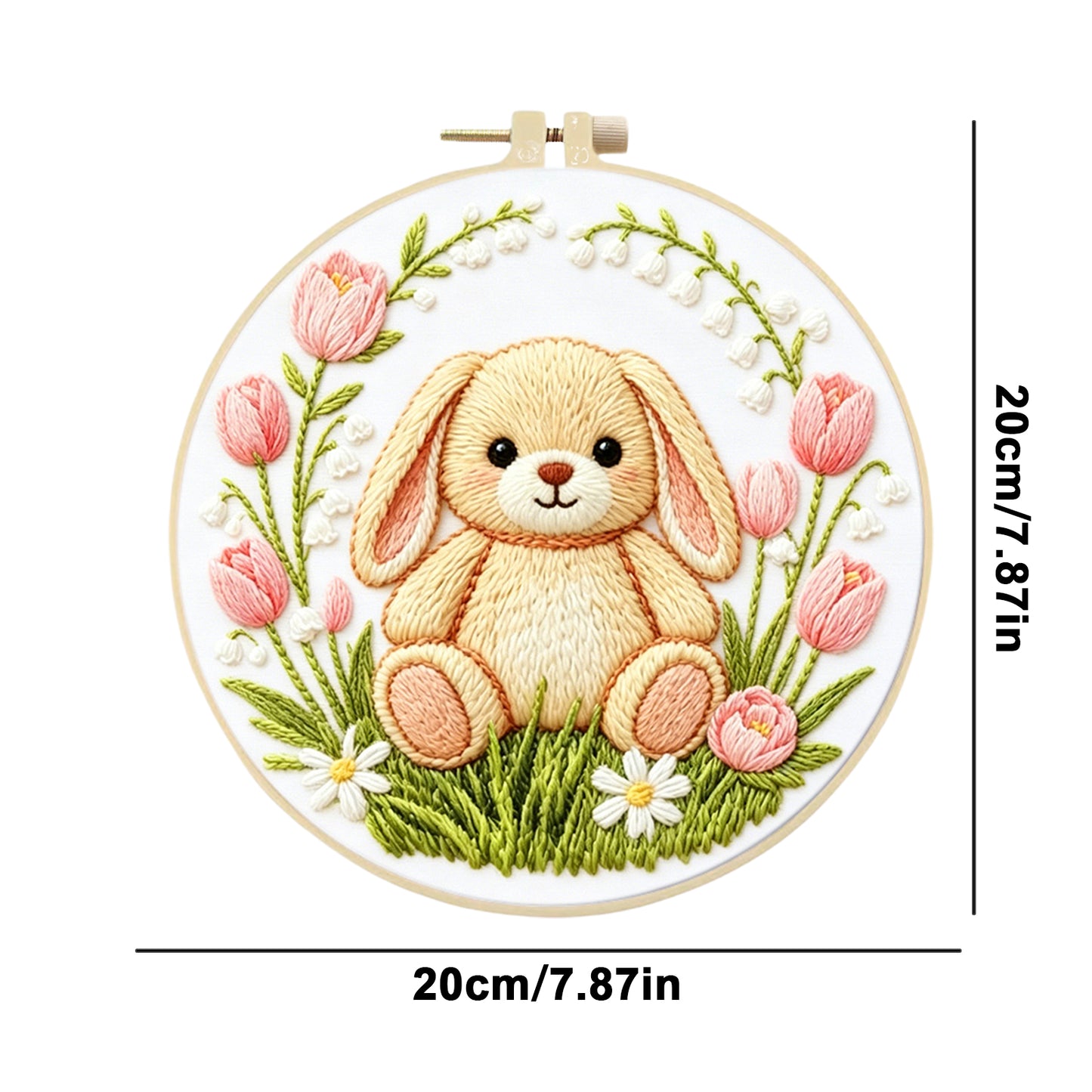 Rabbit - DIY Embroidery Cross Stitch Kit with Pattern Cotton Threads Needles Hoop 29x29CM/11.42x11.42in