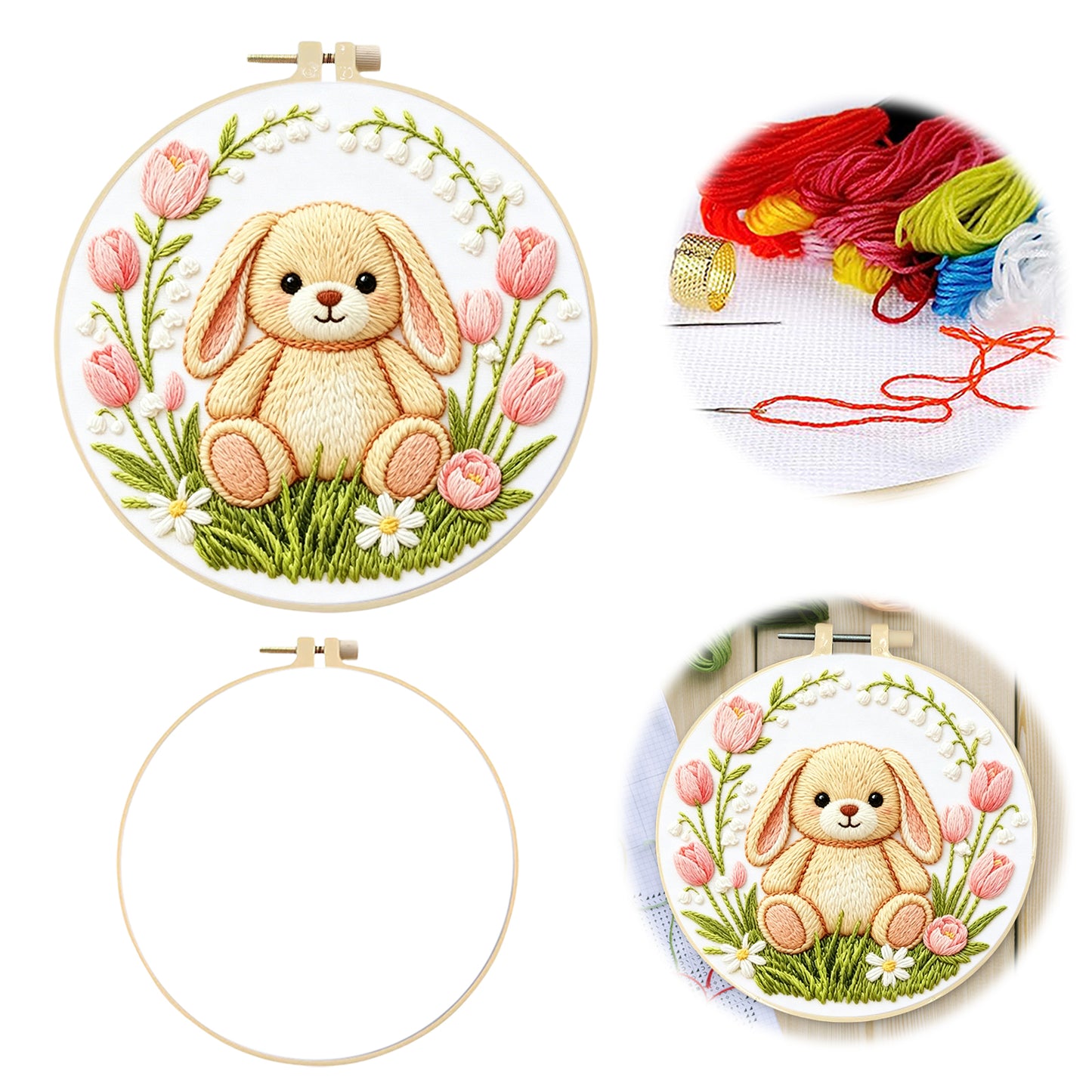 Rabbit - DIY Embroidery Cross Stitch Kit with Pattern Cotton Threads Needles Hoop 29x29CM/11.42x11.42in