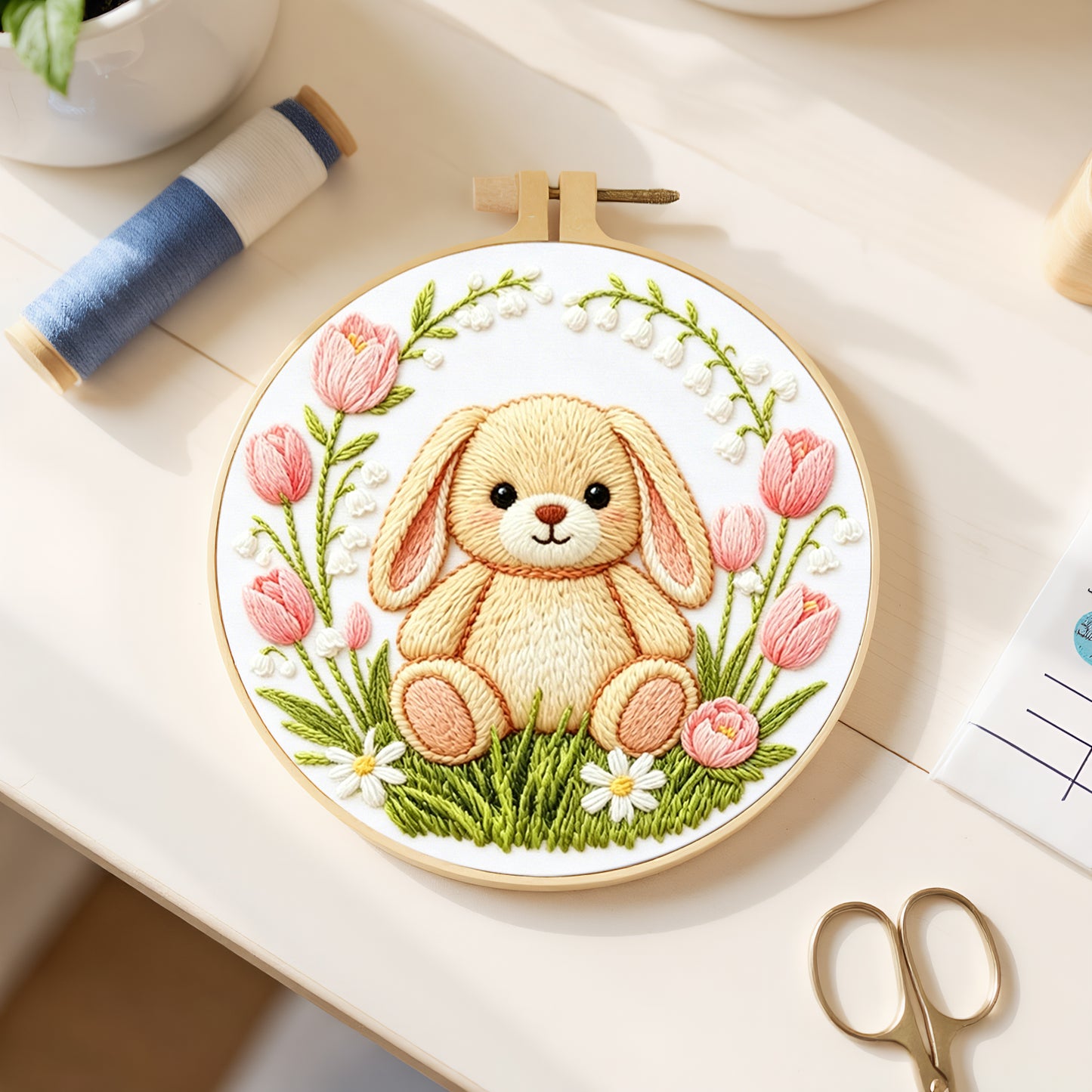 Rabbit - DIY Embroidery Cross Stitch Kit with Pattern Cotton Threads Needles Hoop 29x29CM/11.42x11.42in