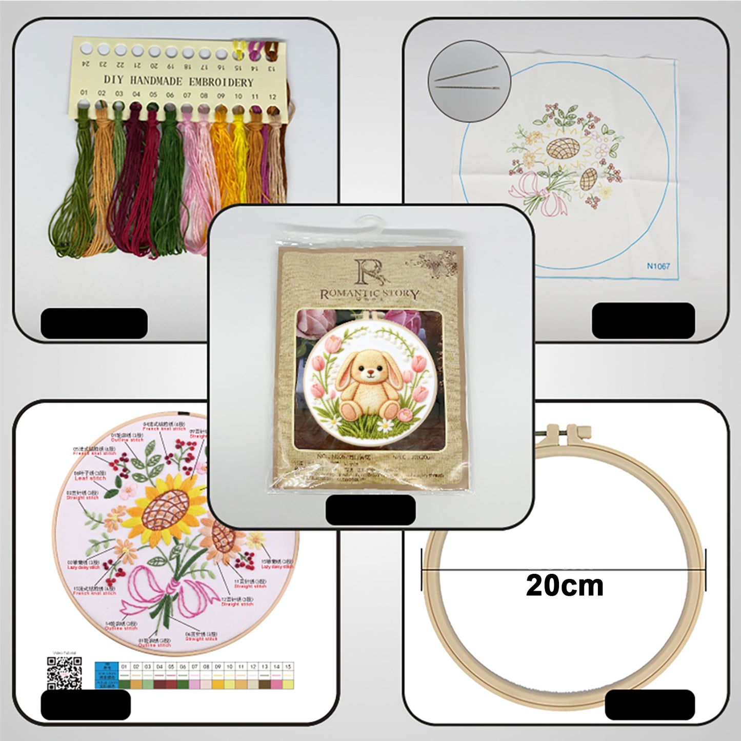 Rabbit - DIY Embroidery Cross Stitch Kit with Pattern Cotton Threads Needles Hoop 29x29CM/11.42x11.42in