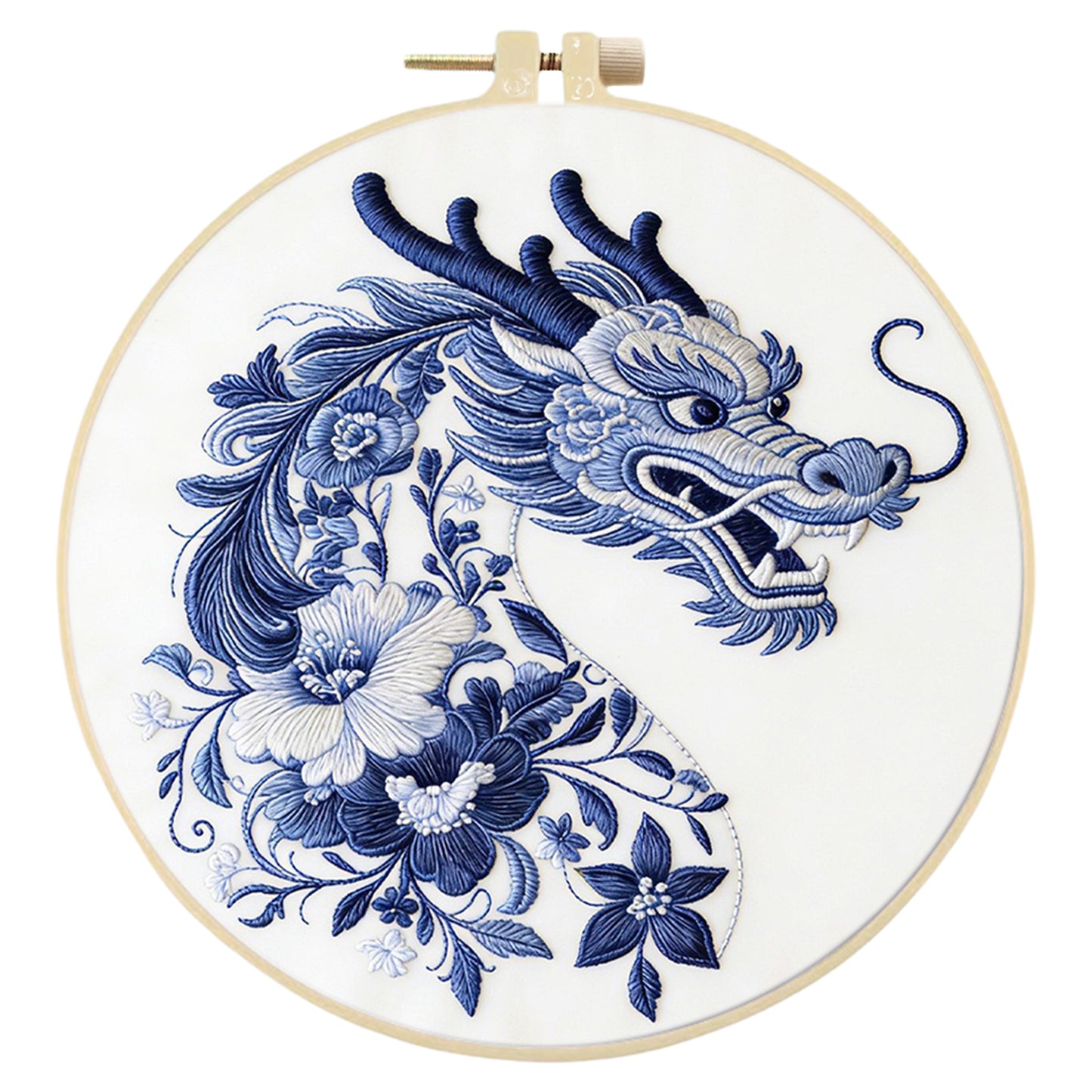Blue Dragon - DIY Embroidery Cross Stitch Kit with Pattern Cotton Threads Needles Hoop 29x29CM/11.42x11.42in