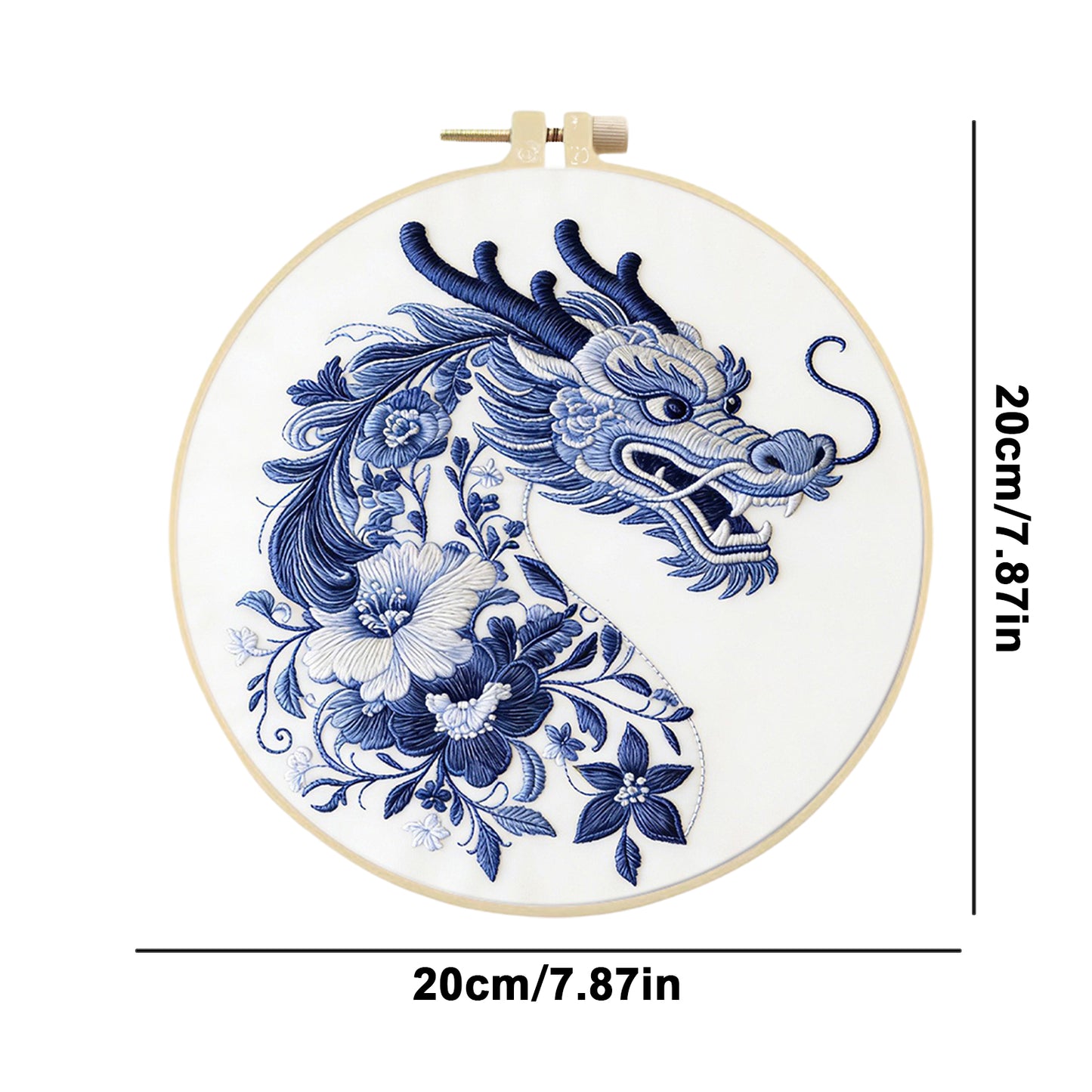 Blue Dragon - DIY Embroidery Cross Stitch Kit with Pattern Cotton Threads Needles Hoop 29x29CM/11.42x11.42in