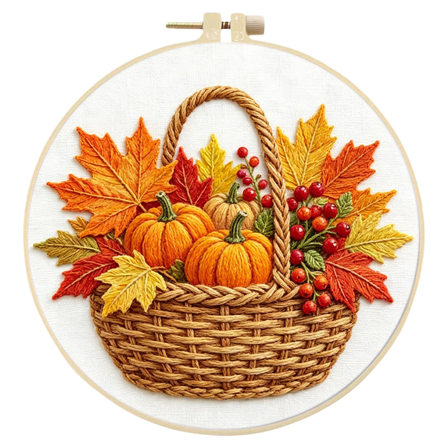 Autumn Harvest - DIY Embroidery Cross Stitch Kit with Pattern Cotton Threads Needles Hoop 29x29CM/11.42x11.42in