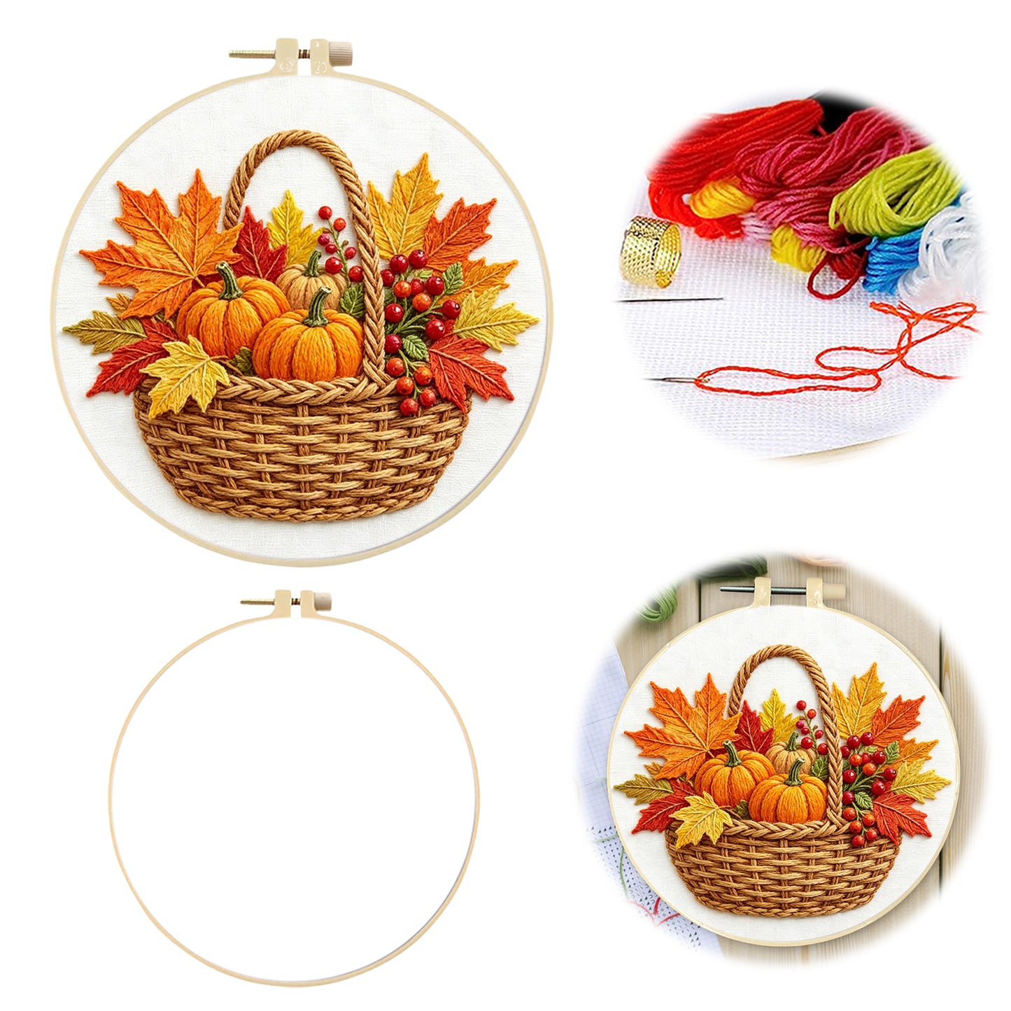 Autumn Harvest - DIY Embroidery Cross Stitch Kit with Pattern Cotton Threads Needles Hoop 29x29CM/11.42x11.42in
