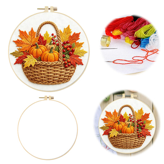 Autumn Harvest - DIY Embroidery Cross Stitch Kit with Pattern Cotton Threads Needles Hoop 29x29CM/11.42x11.42in