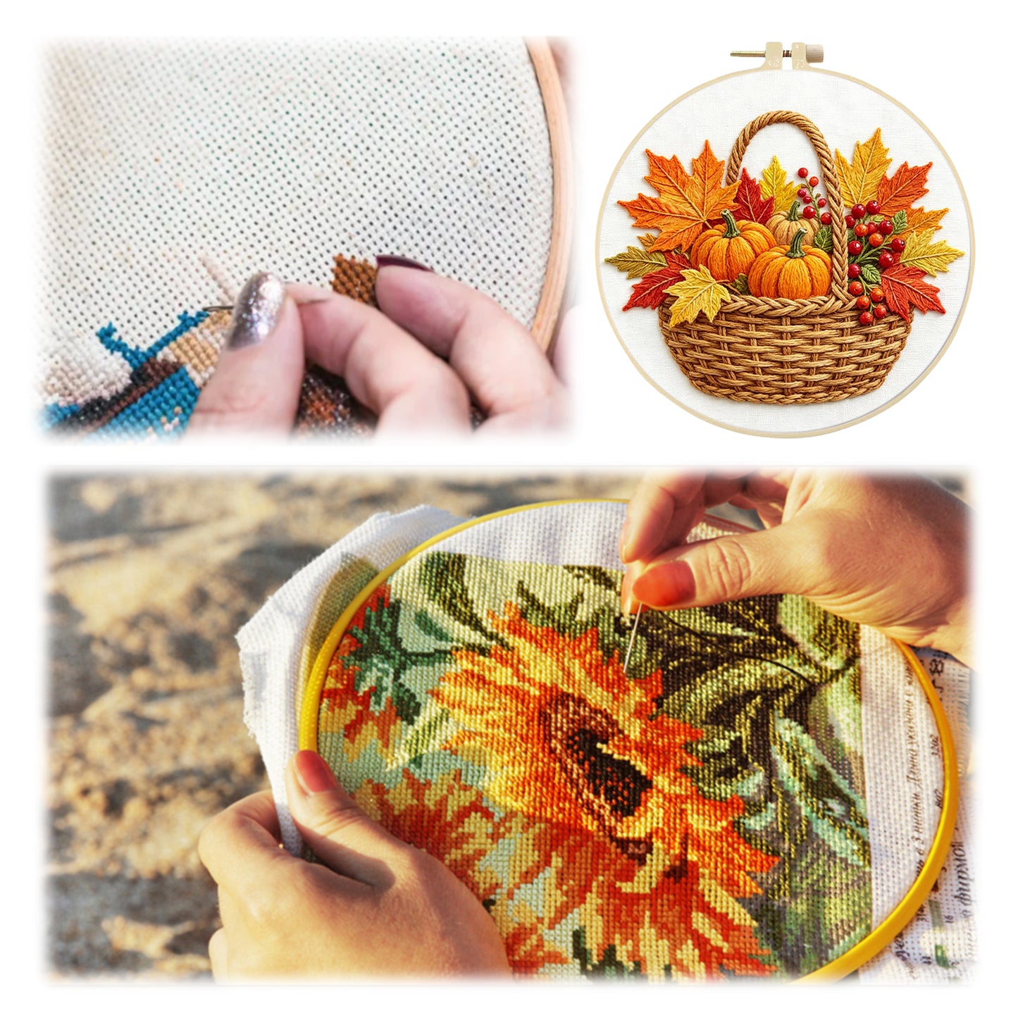 Autumn Harvest - DIY Embroidery Cross Stitch Kit with Pattern Cotton Threads Needles Hoop 29x29CM/11.42x11.42in