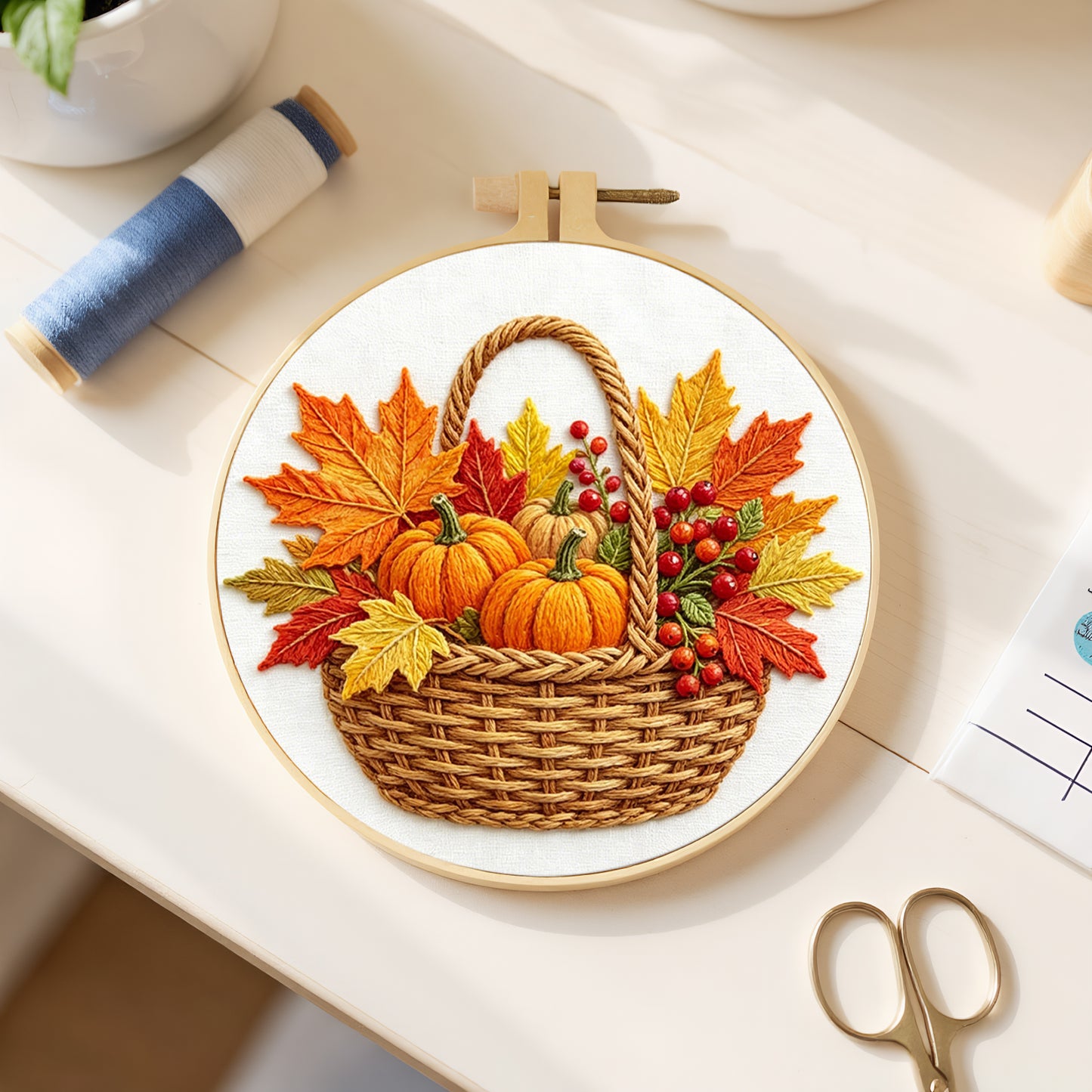 Autumn Harvest - DIY Embroidery Cross Stitch Kit with Pattern Cotton Threads Needles Hoop 29x29CM/11.42x11.42in