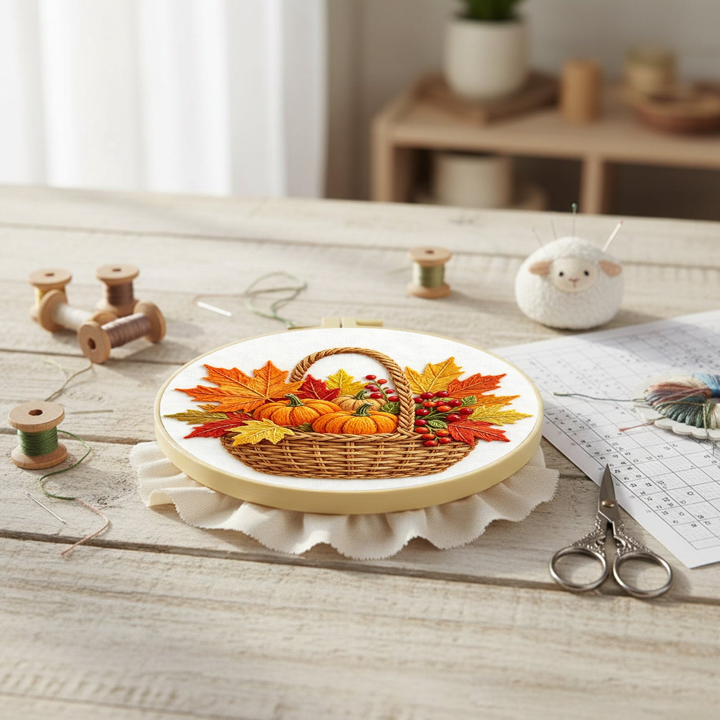 Autumn Harvest - DIY Embroidery Cross Stitch Kit with Pattern Cotton Threads Needles Hoop 29x29CM/11.42x11.42in