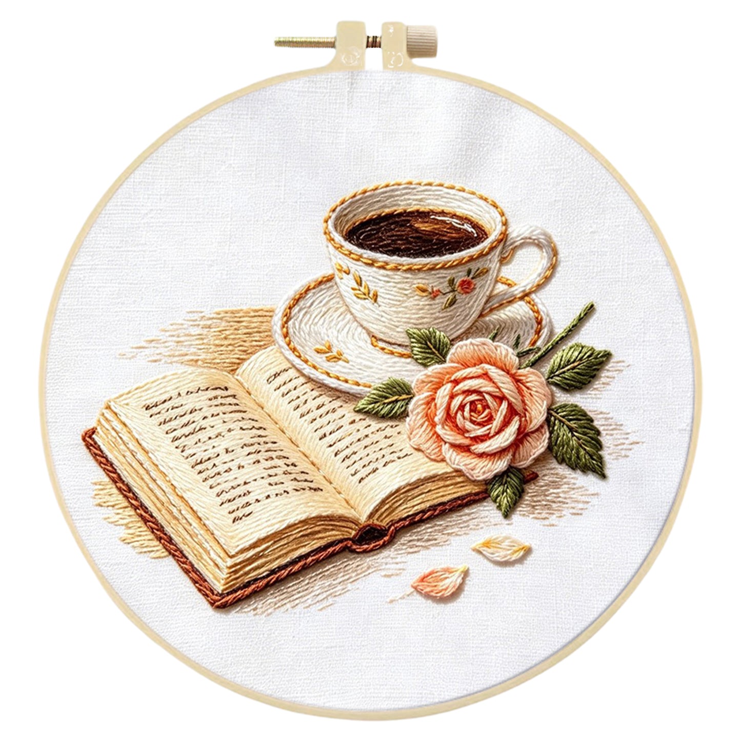 Coffee And Pages - DIY Embroidery Cross Stitch Kit with Pattern Cotton Threads Needles Hoop 29x29CM/11.42x11.42in