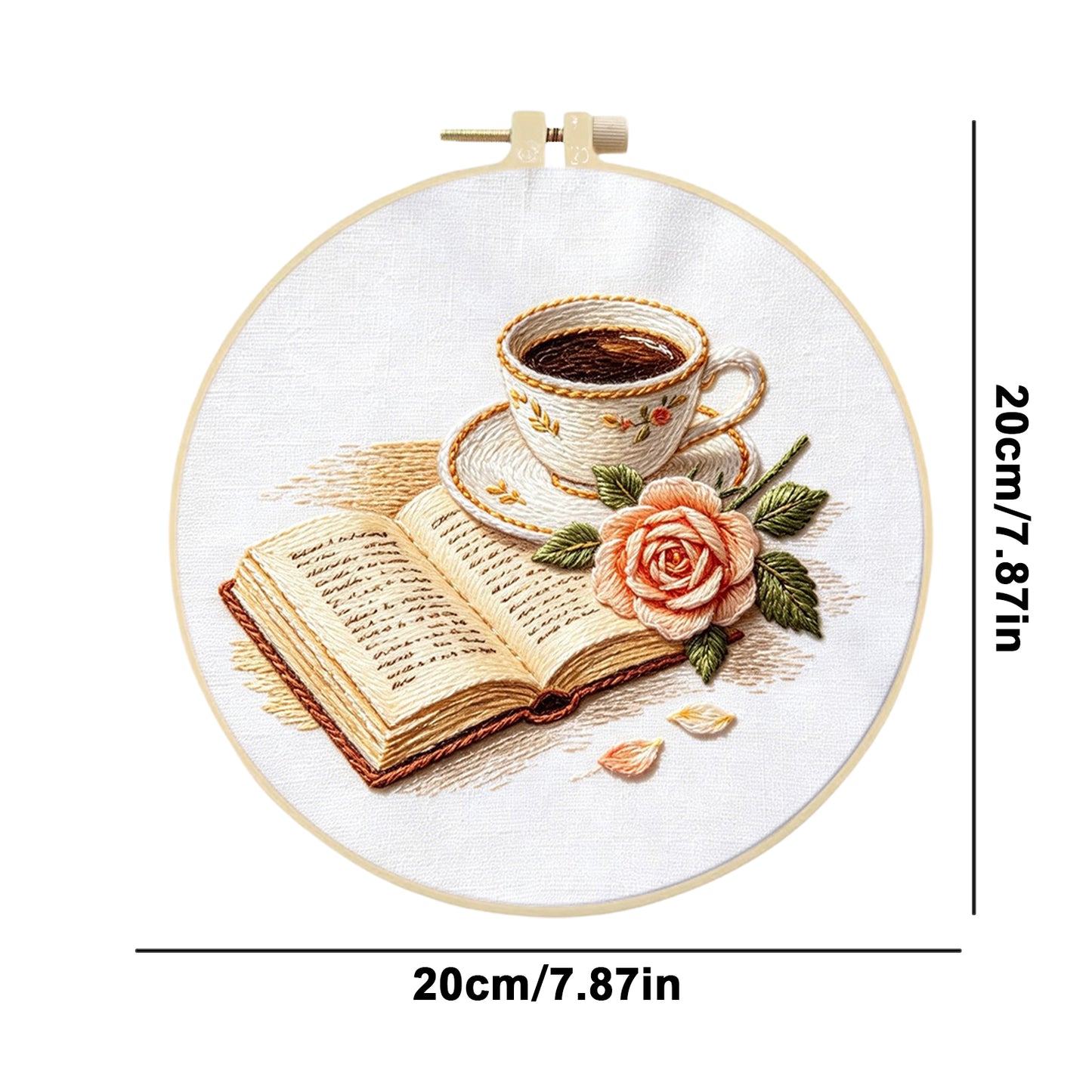 Coffee And Pages - DIY Embroidery Cross Stitch Kit with Pattern Cotton Threads Needles Hoop 29x29CM/11.42x11.42in