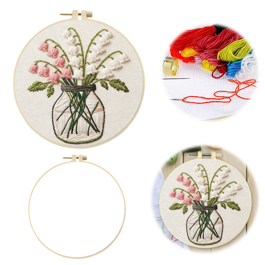 Lily Of The Valley - DIY Embroidery Cross Stitch Kit with Pattern Cotton Threads Needles Hoop 29x29CM/11.42x11.42in