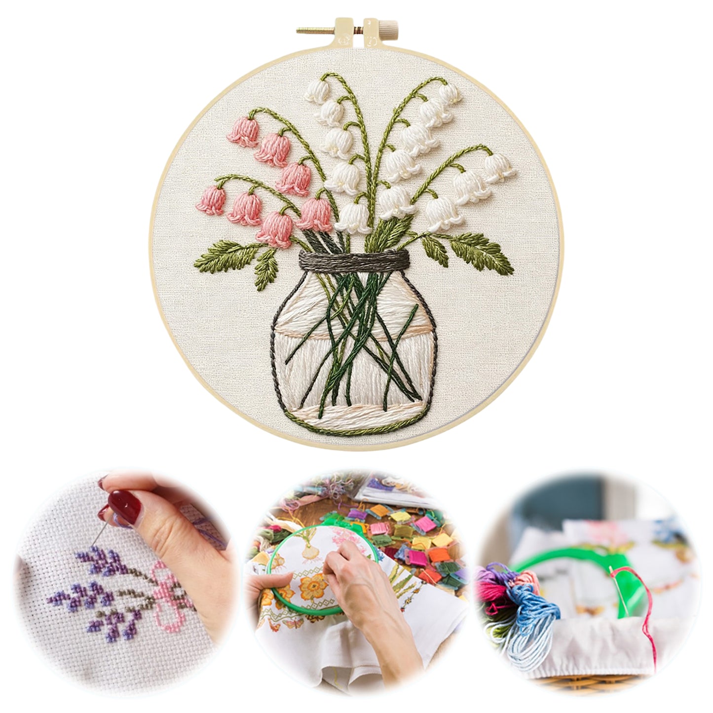 Lily Of The Valley - DIY Embroidery Cross Stitch Kit with Pattern Cotton Threads Needles Hoop 29x29CM/11.42x11.42in