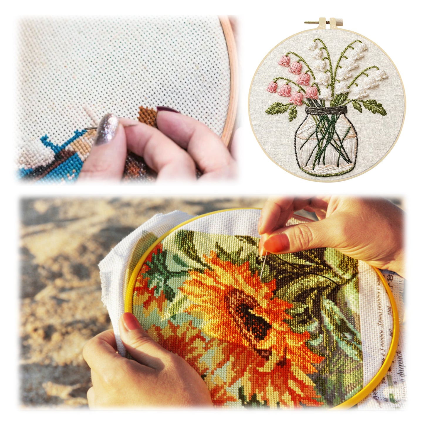 Lily Of The Valley - DIY Embroidery Cross Stitch Kit with Pattern Cotton Threads Needles Hoop 29x29CM/11.42x11.42in