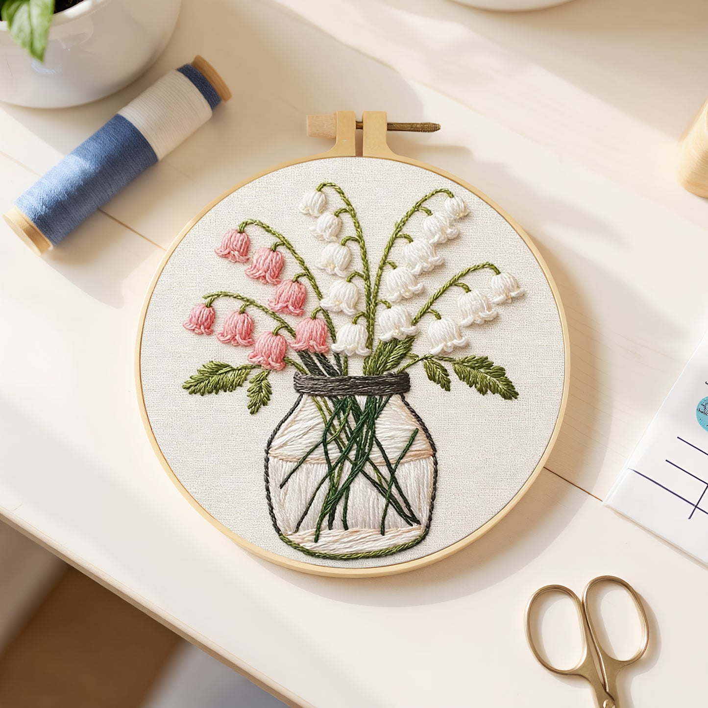 Lily Of The Valley - DIY Embroidery Cross Stitch Kit with Pattern Cotton Threads Needles Hoop 29x29CM/11.42x11.42in