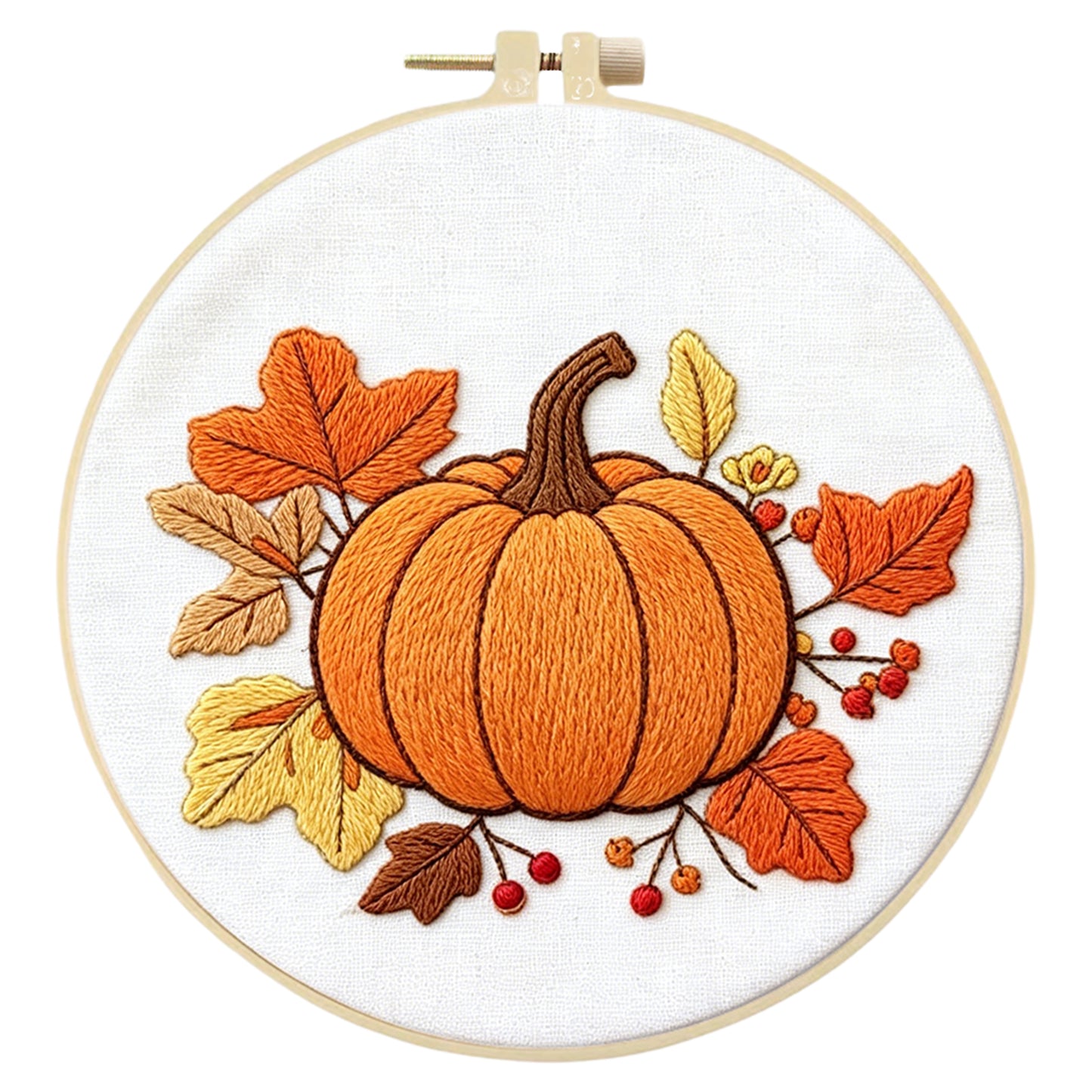 Pumpkin - DIY Embroidery Cross Stitch Kit with Pattern Cotton Threads Needles Hoop 29x29CM/11.42x11.42in