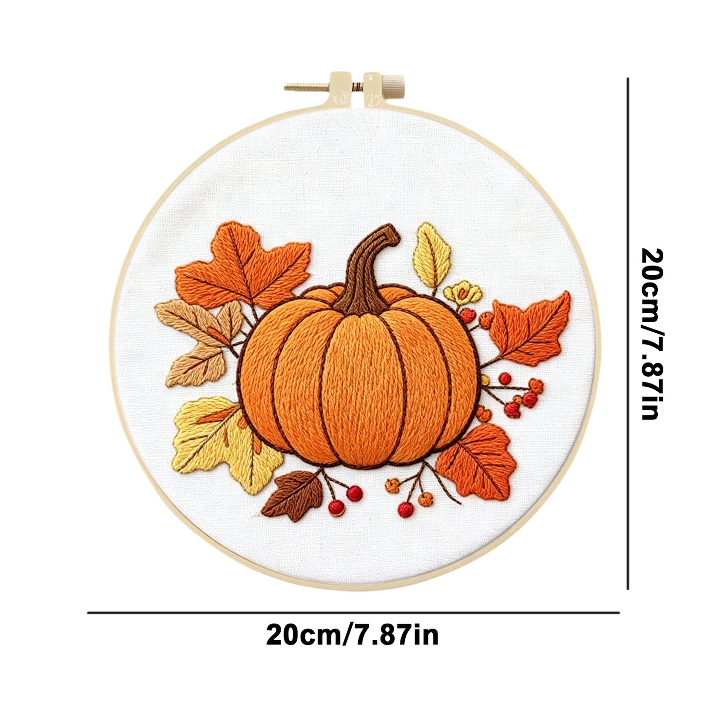 Pumpkin - DIY Embroidery Cross Stitch Kit with Pattern Cotton Threads Needles Hoop 29x29CM/11.42x11.42in