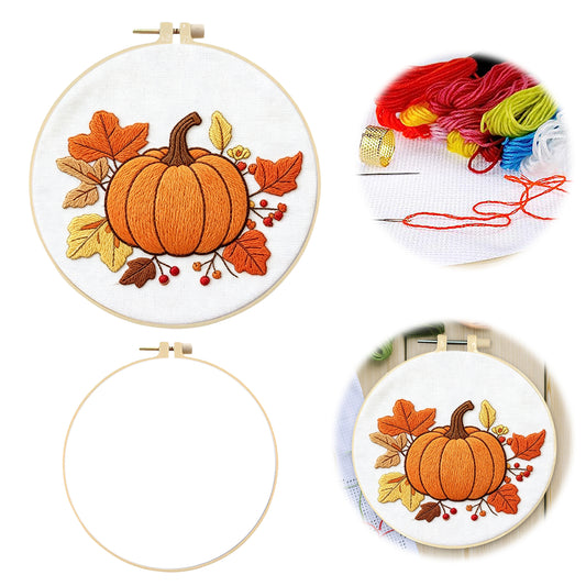 Pumpkin - DIY Embroidery Cross Stitch Kit with Pattern Cotton Threads Needles Hoop 29x29CM/11.42x11.42in
