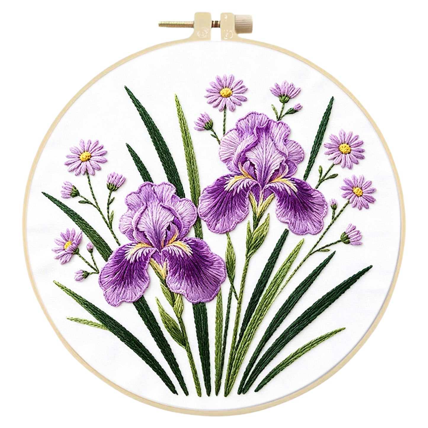 Purple Iris - DIY Embroidery Cross Stitch Kit with Pattern Cotton Threads Needles Hoop 29x29CM/11.42x11.42in