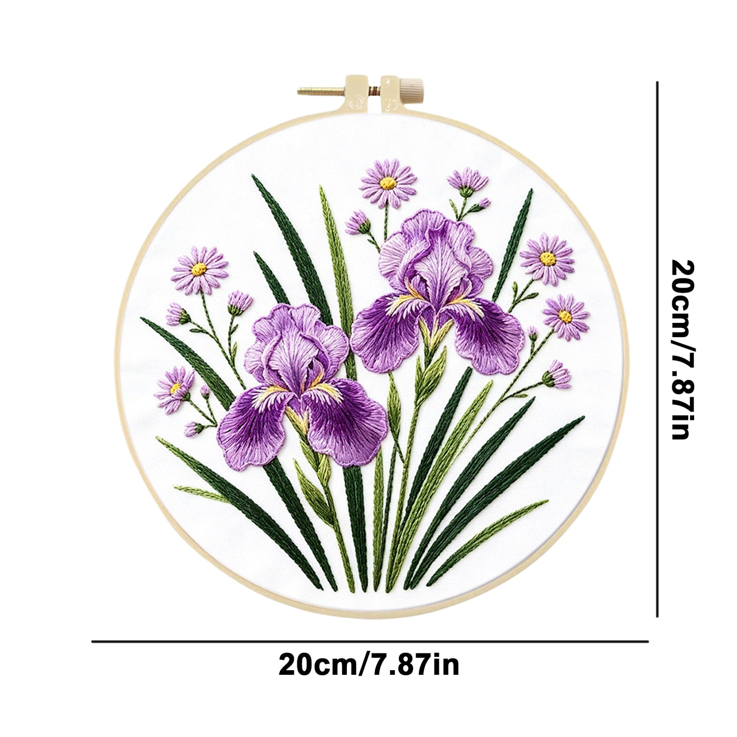 Purple Iris - DIY Embroidery Cross Stitch Kit with Pattern Cotton Threads Needles Hoop 29x29CM/11.42x11.42in