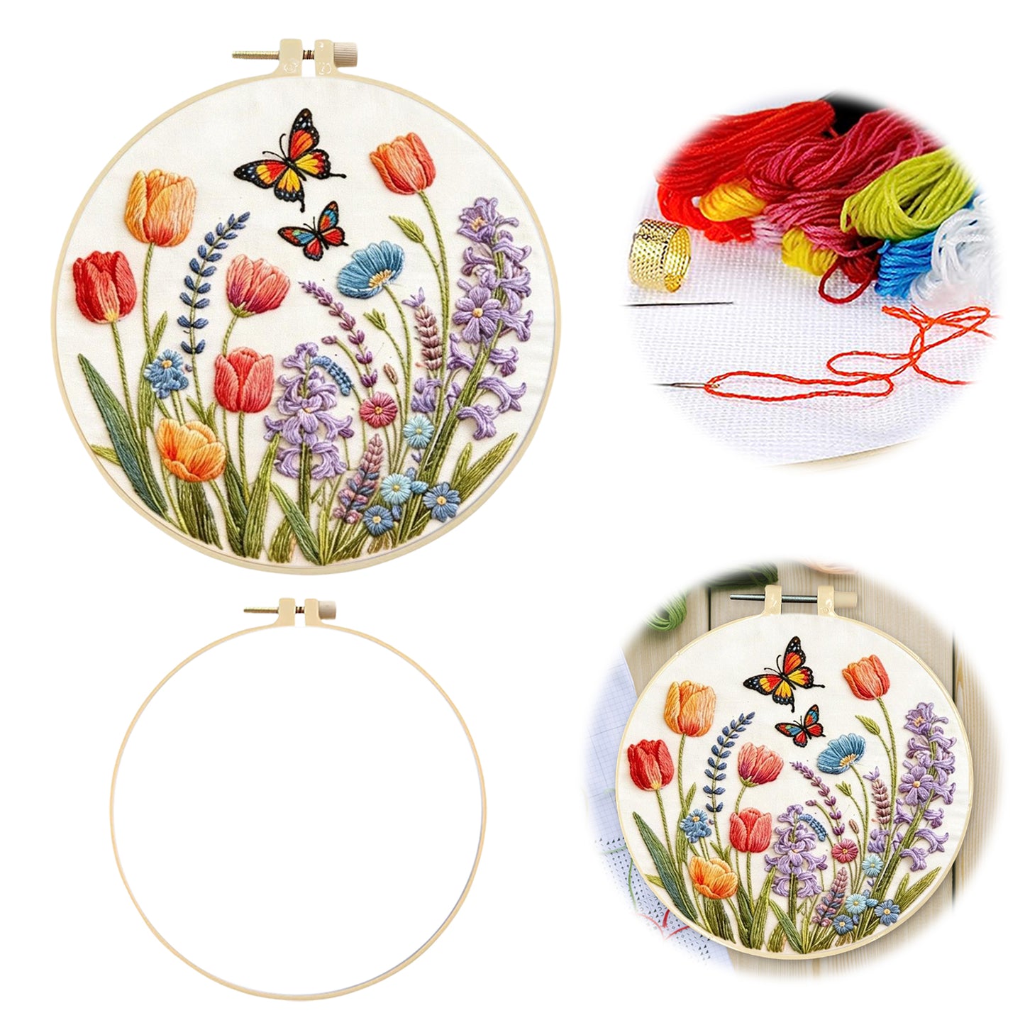 Spring Meadow - DIY Embroidery Cross Stitch Kit with Pattern Cotton Threads Needles Hoop 29x29CM/11.42x11.42in