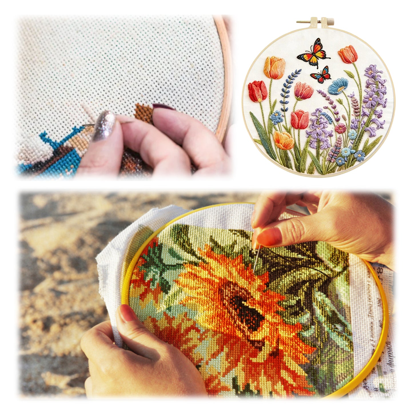Spring Meadow - DIY Embroidery Cross Stitch Kit with Pattern Cotton Threads Needles Hoop 29x29CM/11.42x11.42in