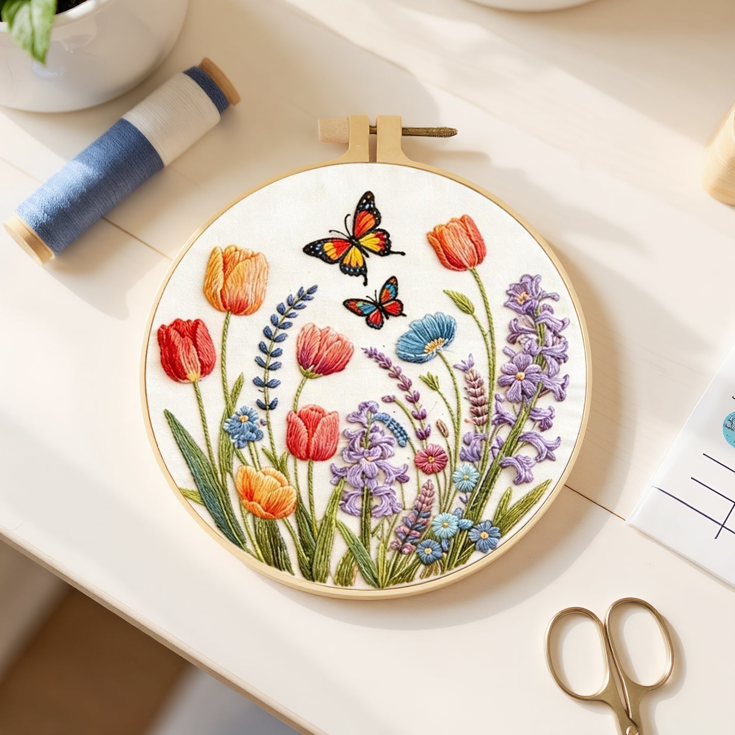 Spring Meadow - DIY Embroidery Cross Stitch Kit with Pattern Cotton Threads Needles Hoop 29x29CM/11.42x11.42in