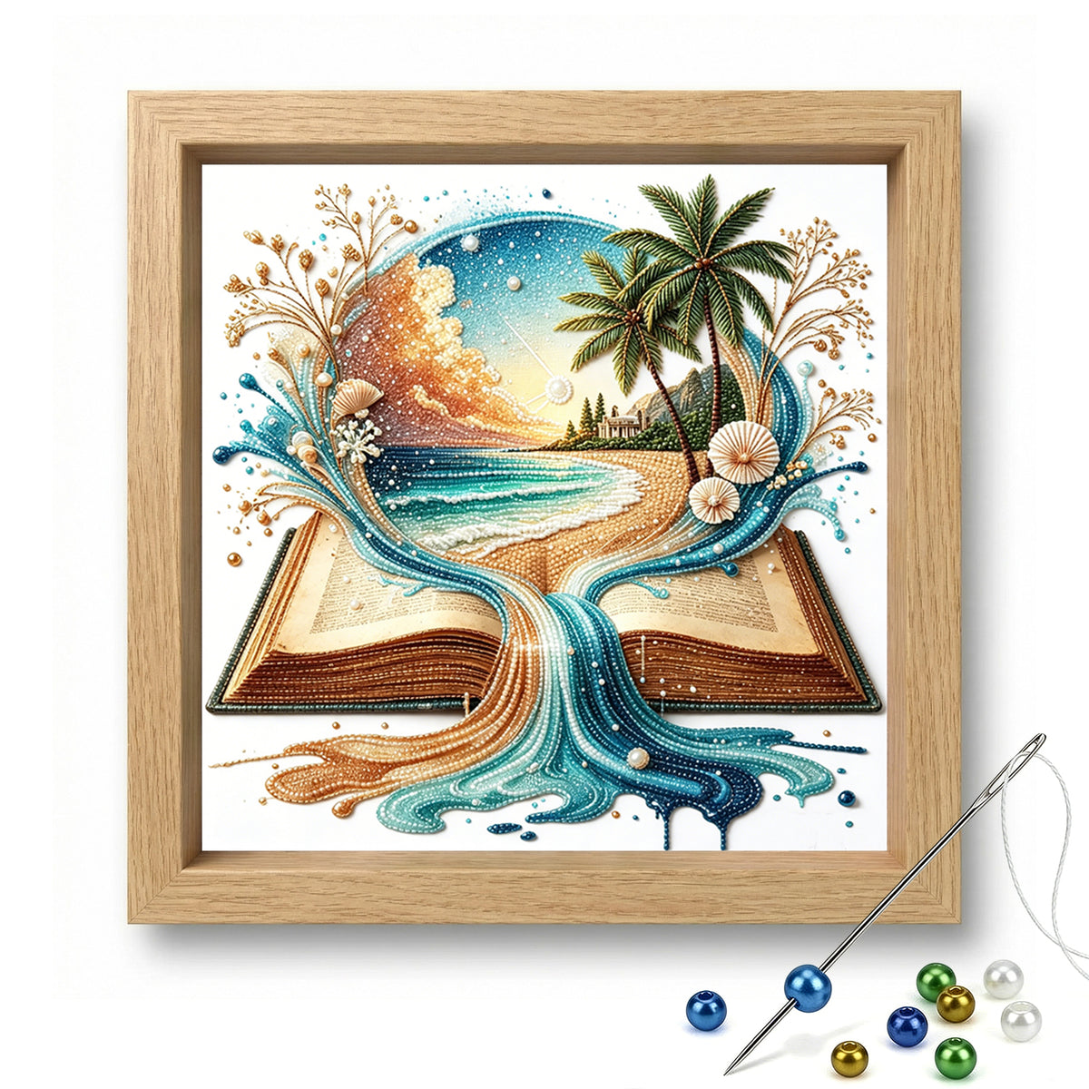 Ocean Book - Partial 11CT Stamped Cross Stitch - Bead Embroidery 36×36CM/14.17×14.17in