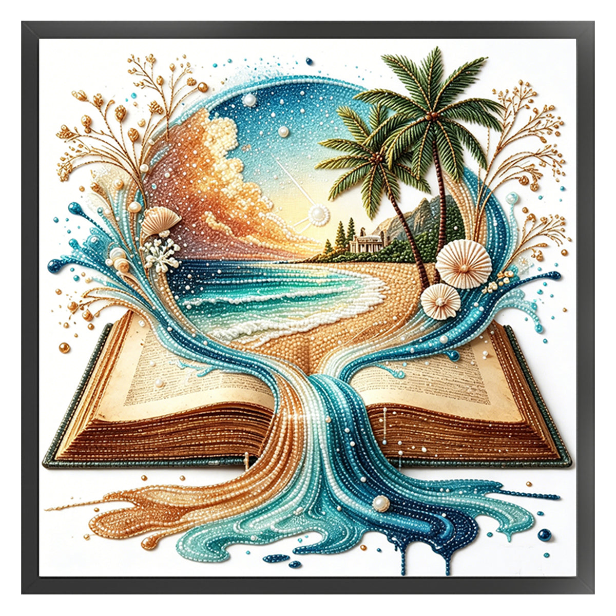 Ocean Book - Partial 11CT Stamped Cross Stitch - Bead Embroidery 36×36CM/14.17×14.17in