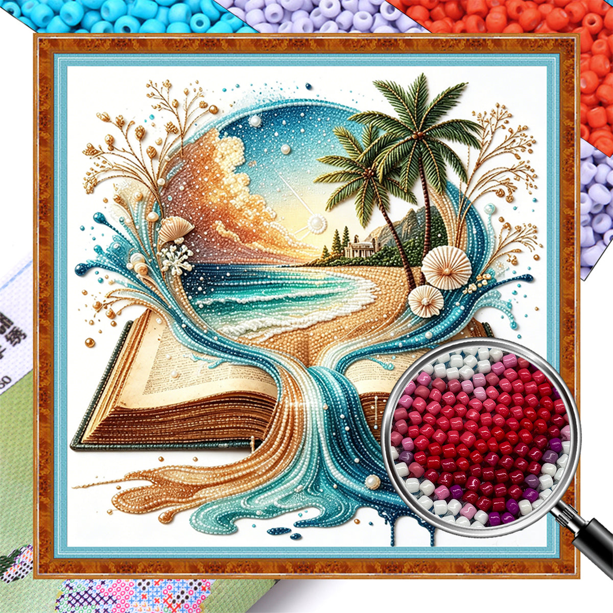Ocean Book - Partial 11CT Stamped Cross Stitch - Bead Embroidery 36×36CM/14.17×14.17in