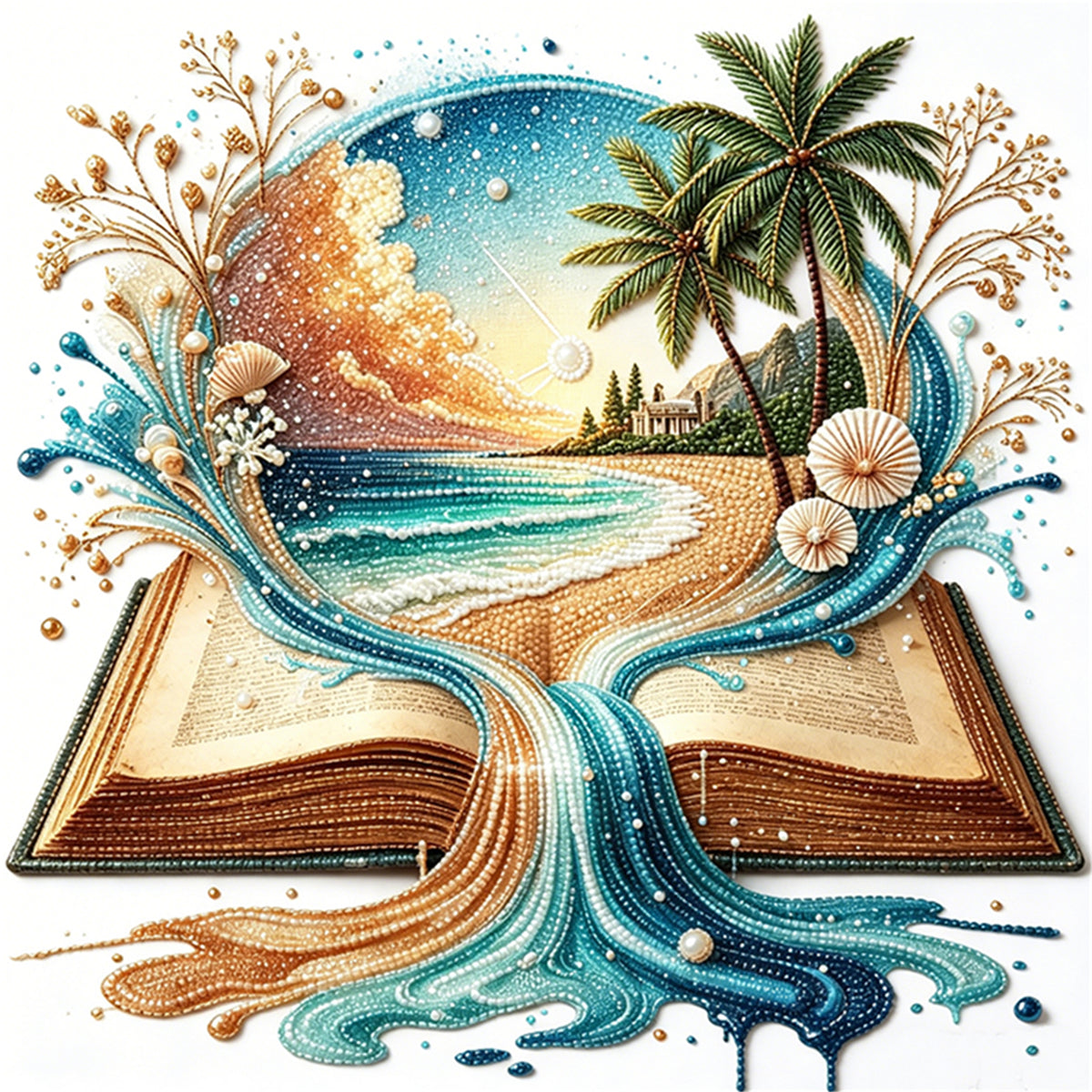 Ocean Book - Partial 11CT Stamped Cross Stitch - Bead Embroidery 36×36CM/14.17×14.17in