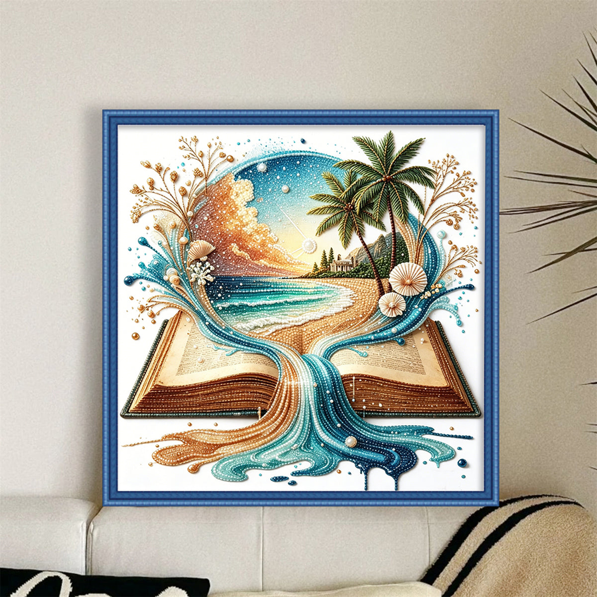 Ocean Book - Partial 11CT Stamped Cross Stitch - Bead Embroidery 36×36CM/14.17×14.17in