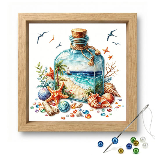 Küstenflasche - Teilweises 11CT Stempel-Kreuzstich-Set - Perlenstickerei 36×36 cm / 14,17×14,17 Zoll
