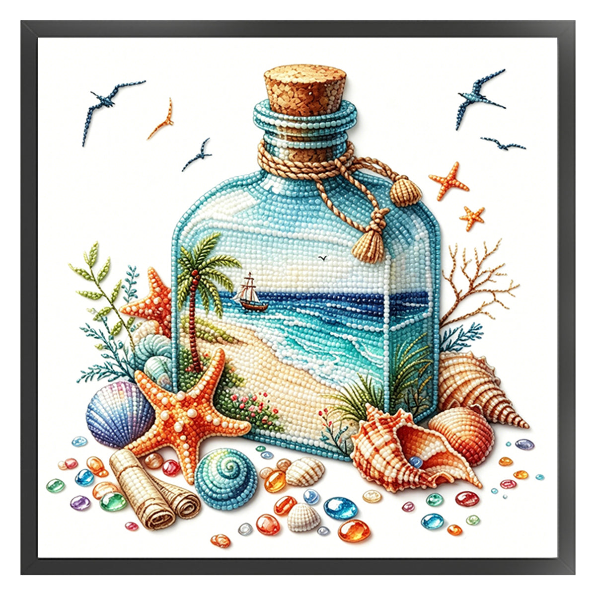 Bottle Coast - Partial 11CT Stamped Cross Stitch - Bead Embroidery 36×36CM/14.17×14.17in