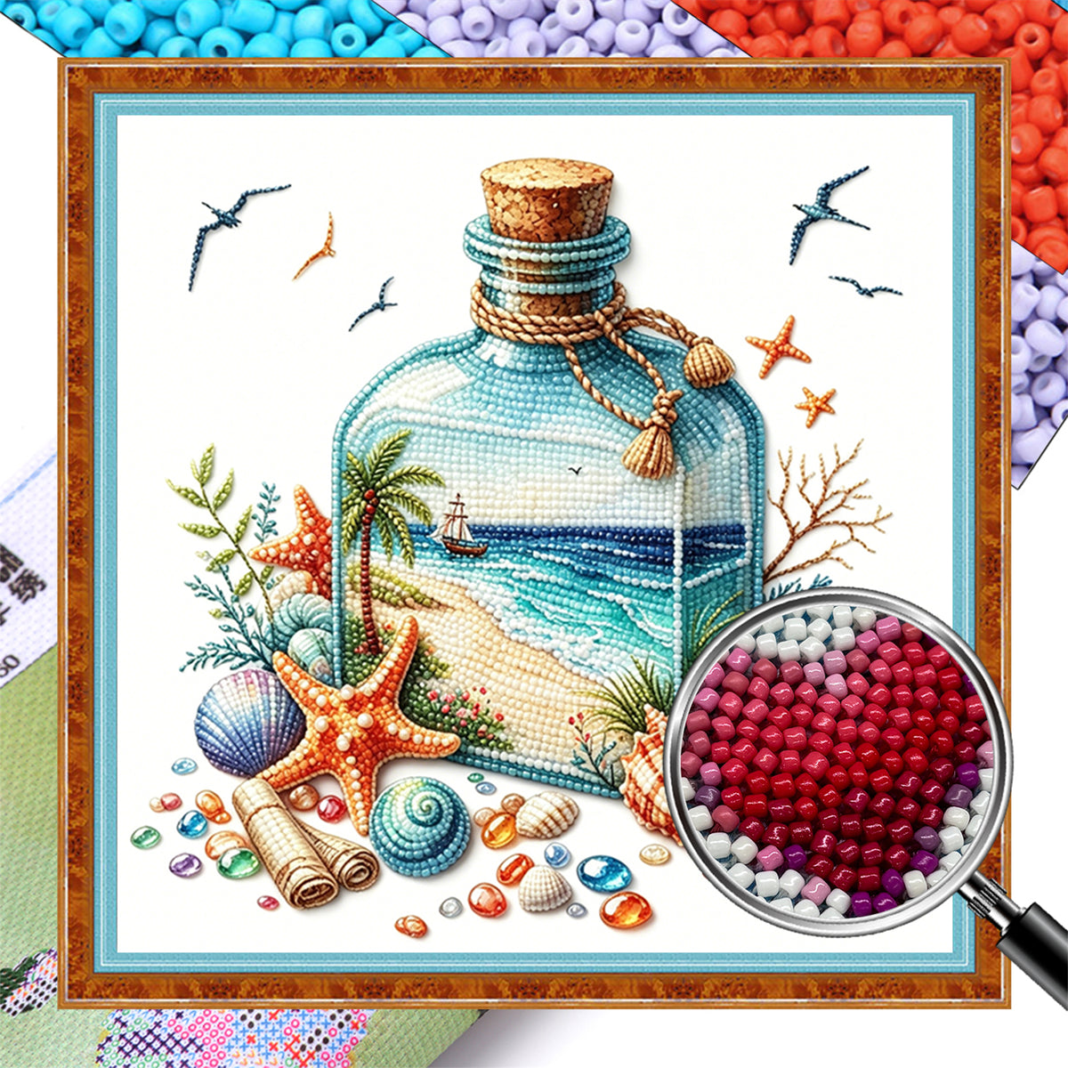 Bottle Coast - Partial 11CT Stamped Cross Stitch - Bead Embroidery 36×36CM/14.17×14.17in