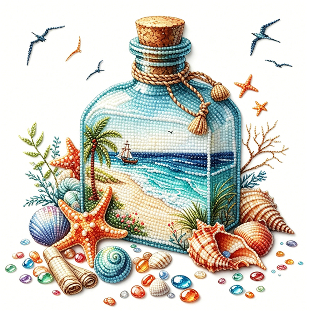 Bottle Coast - Partial 11CT Stamped Cross Stitch - Bead Embroidery 36×36CM/14.17×14.17in