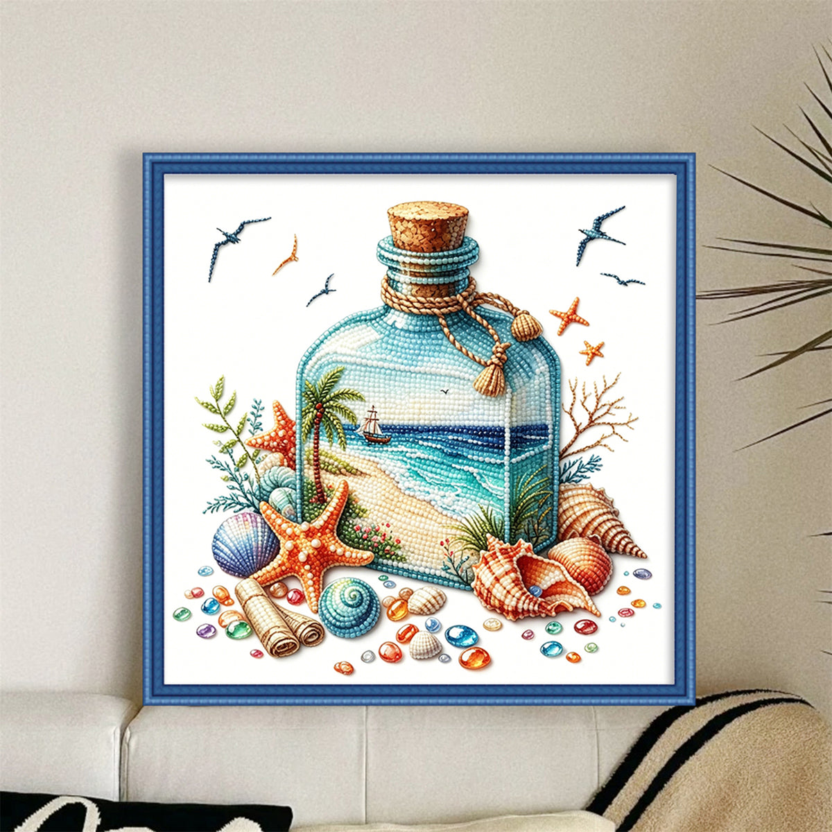 Bottle Coast - Partial 11CT Stamped Cross Stitch - Bead Embroidery 36×36CM/14.17×14.17in