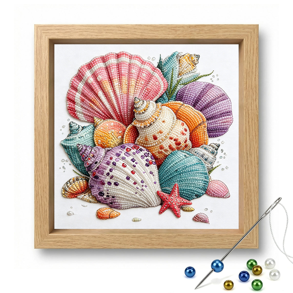 Seashell Posy - Partial 11CT Stamped Cross Stitch - Bead Embroidery 36×36CM/14.17×14.17in