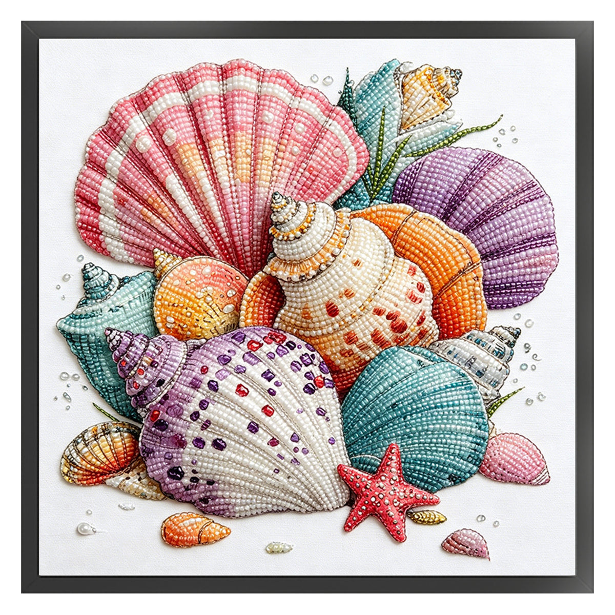 Seashell Posy - Partial 11CT Stamped Cross Stitch - Bead Embroidery 36×36CM/14.17×14.17in