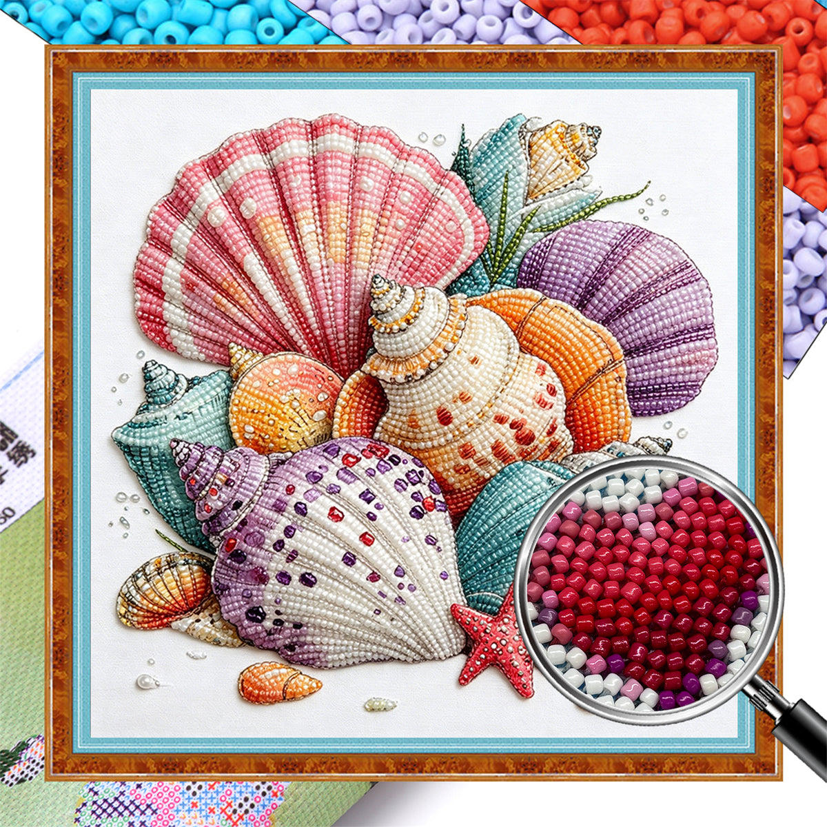 Seashell Posy - Partial 11CT Stamped Cross Stitch - Bead Embroidery 36×36CM/14.17×14.17in
