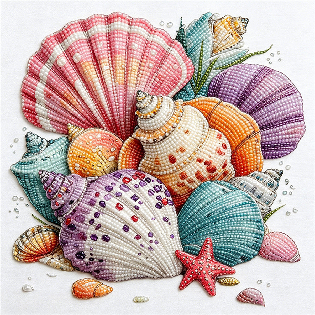 Seashell Posy - Partial 11CT Stamped Cross Stitch - Bead Embroidery 36×36CM/14.17×14.17in