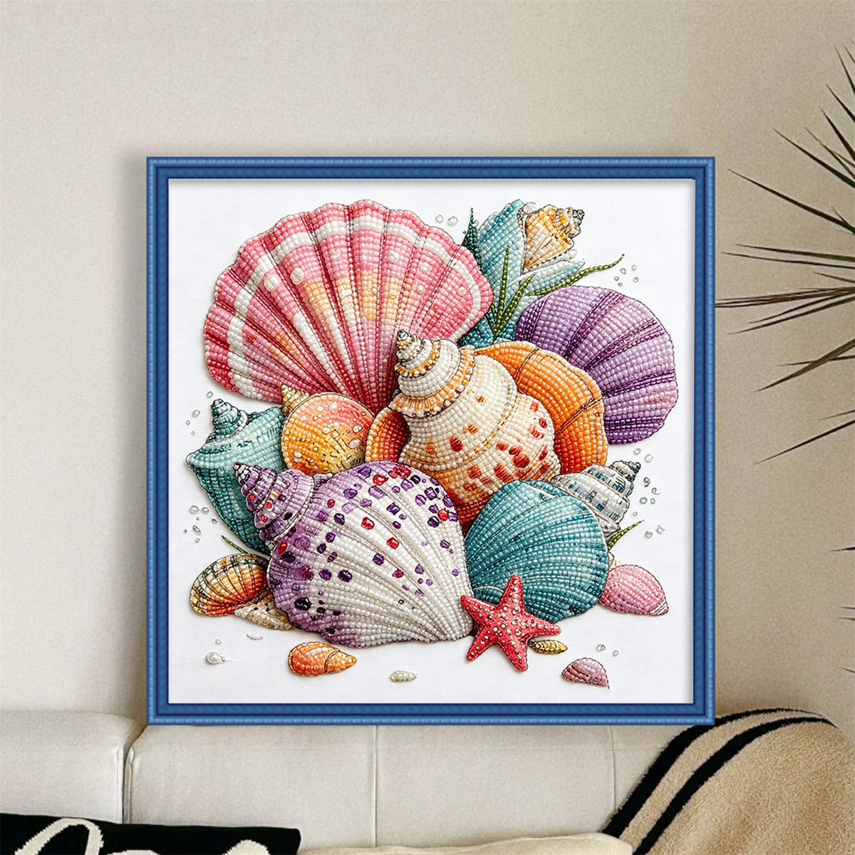 Seashell Posy - Partial 11CT Stamped Cross Stitch - Bead Embroidery 36×36CM/14.17×14.17in