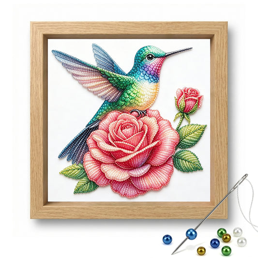 Kolibri-Rose - Teilweises 11CT gestempeltes Kreuzstichset - Perlenstickerei 36×36 cm / 14,17×14,17 Zoll