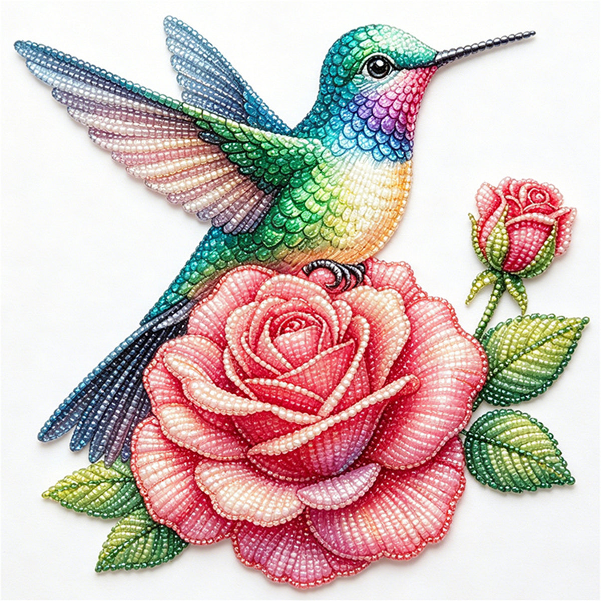 Humming Rose - Partial 11CT Stamped Cross Stitch - Bead Embroidery 36×36CM/14.17×14.17in