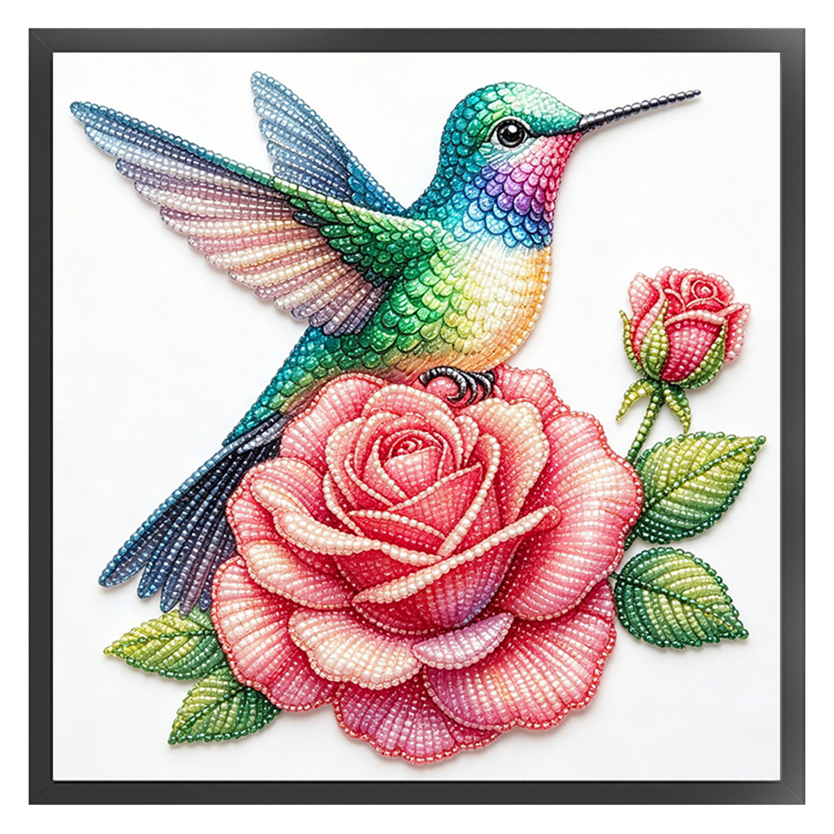 Humming Rose - Partial 11CT Stamped Cross Stitch - Bead Embroidery 36×36CM/14.17×14.17in