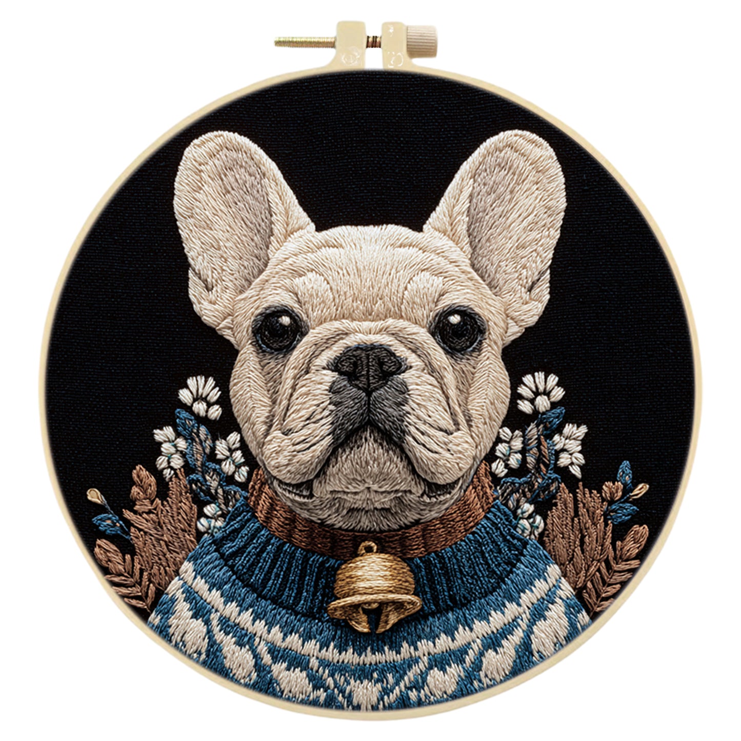 Cozy Frenchie - DIY Embroidery Cross Stitch Kit with Pattern Cotton Threads Needles Hoop 30x30CM/11.81x11.81in