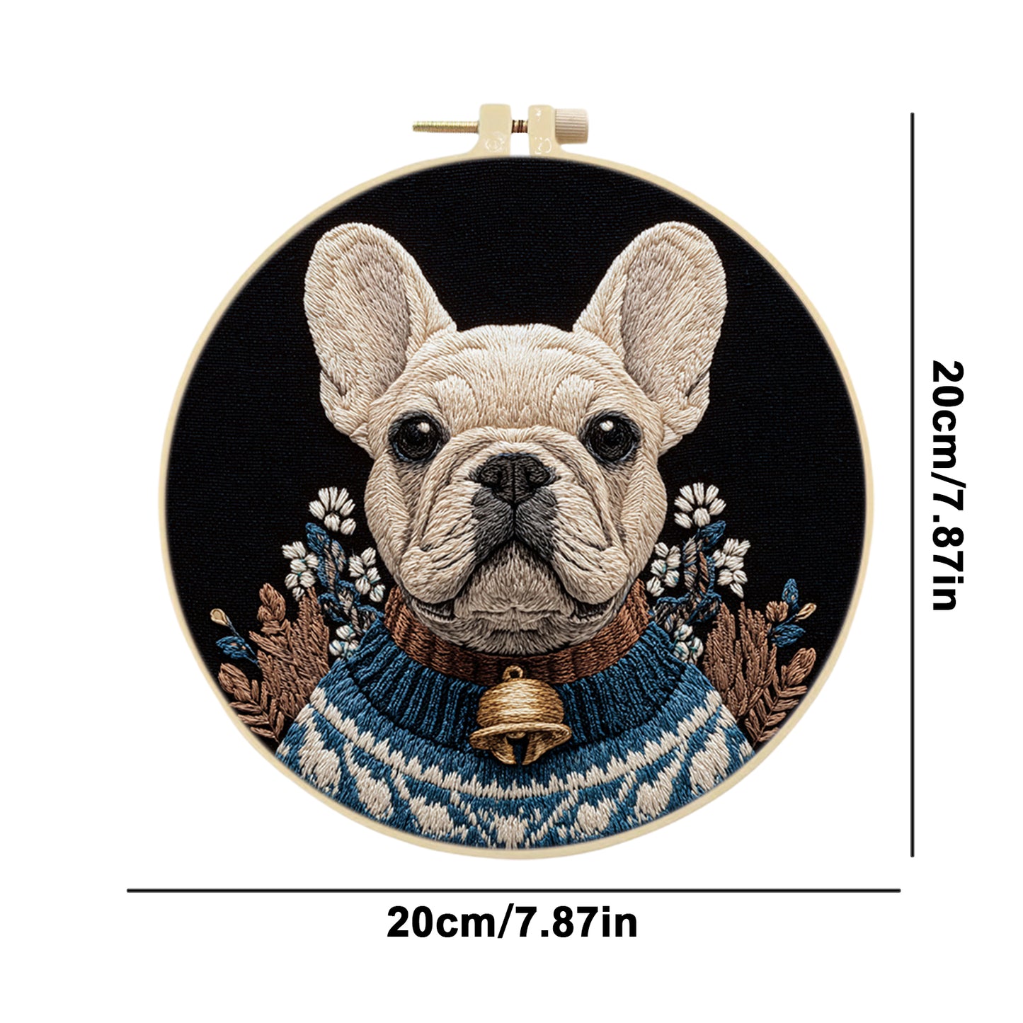 Cozy Frenchie - DIY Embroidery Cross Stitch Kit with Pattern Cotton Threads Needles Hoop 30x30CM/11.81x11.81in