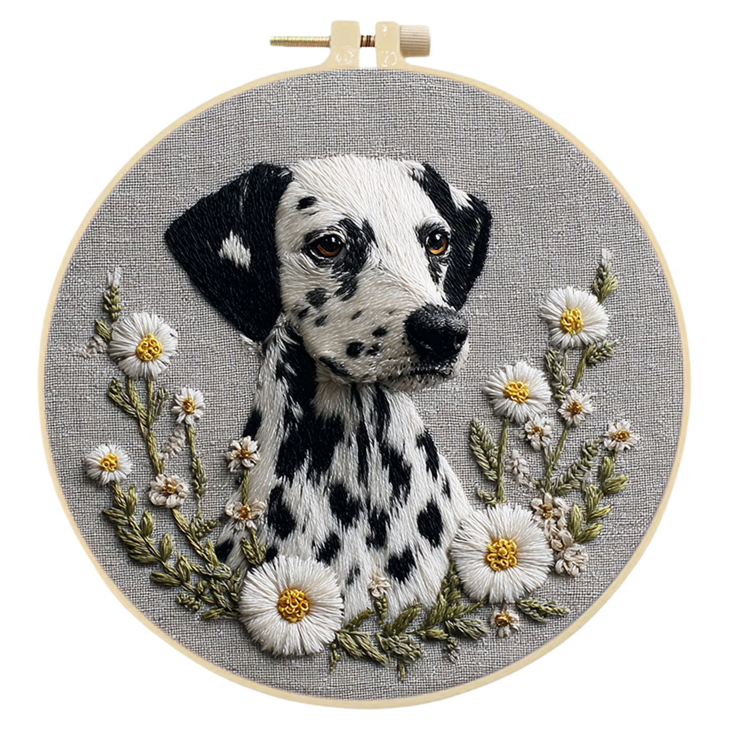 Dalmatian Daisy - DIY Embroidery Cross Stitch Kit with Pattern Cotton Threads Needles Hoop 30x30CM/11.81x11.81in