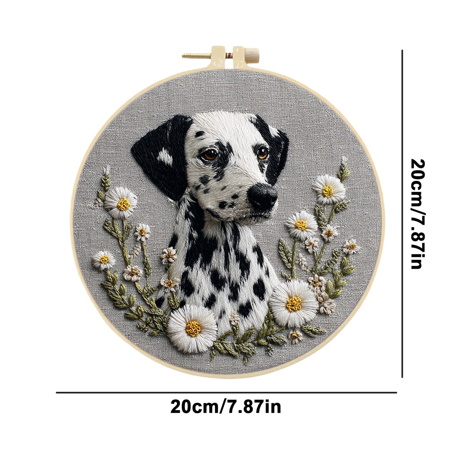 Dalmatian Daisy - DIY Embroidery Cross Stitch Kit with Pattern Cotton Threads Needles Hoop 30x30CM/11.81x11.81in