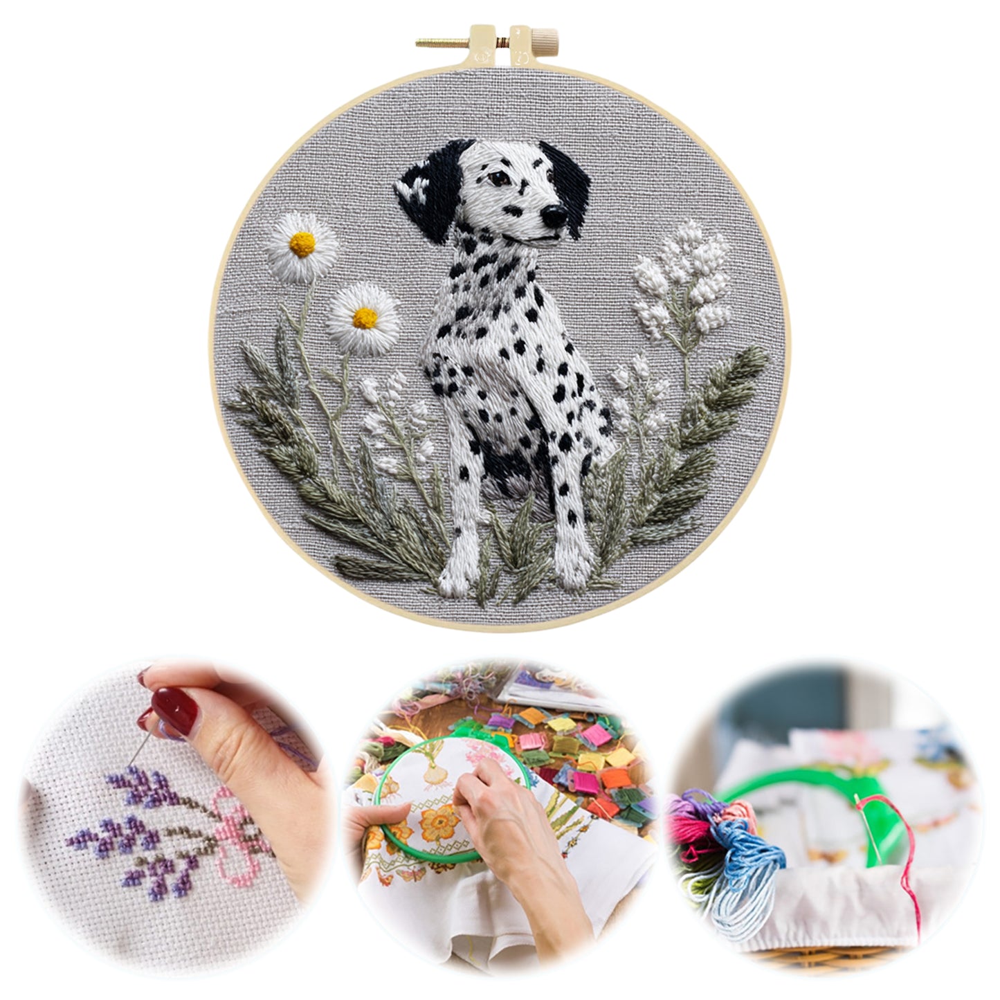 Spot And Bloom - DIY Embroidery Cross Stitch Kit with Pattern Cotton Threads Needles Hoop 30x30CM/11.81x11.81in